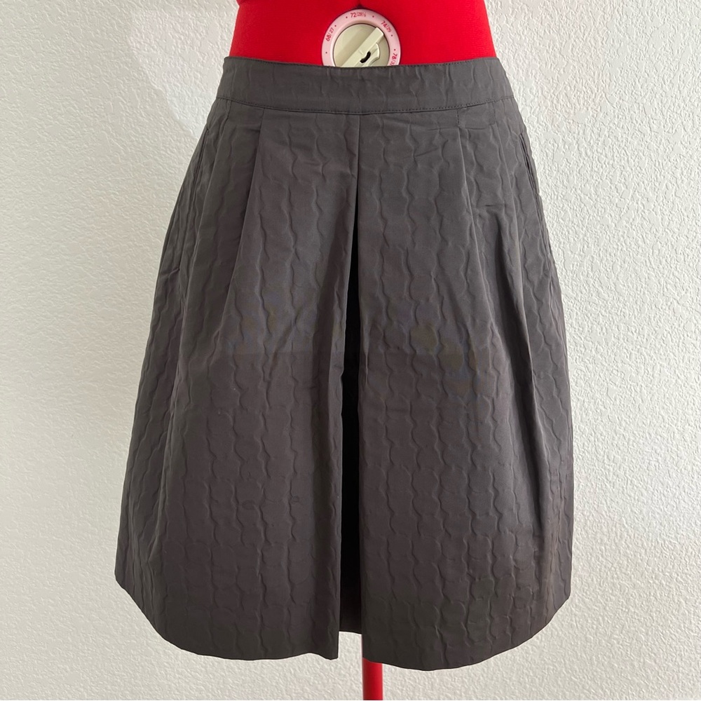 Prada Pleated Skirt Gray Embossed Silk-Blend Size 40